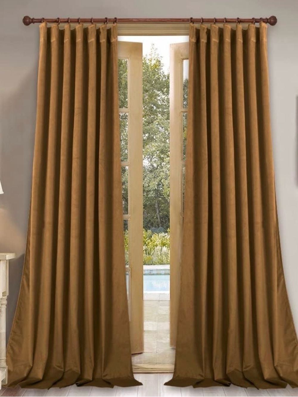 Velvet Drapes Back Tab - Golden Brown W52 x L96. Two Panels